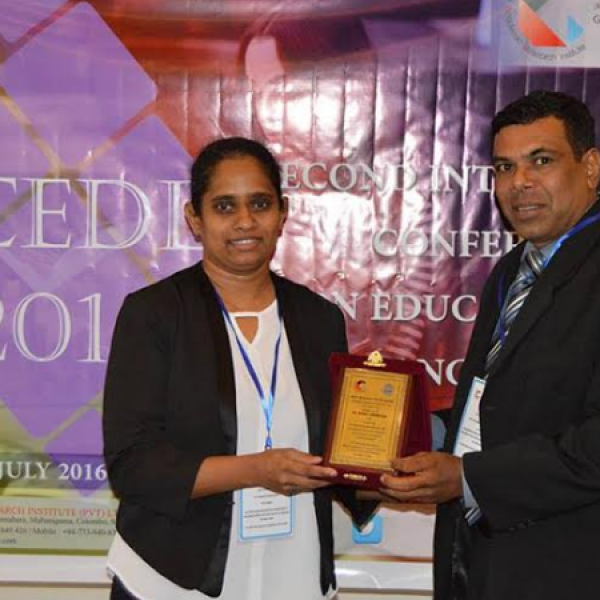 The Best Research Paper of the 02 nd ICEDL 2016 is awarded to University of Kelaniya
