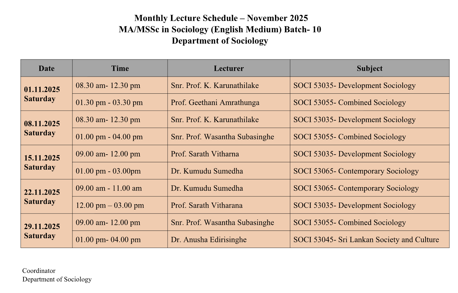 MA and MSSc Timetable - English Medium Image